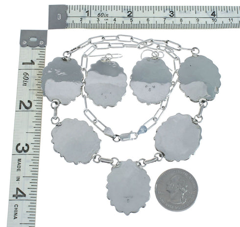 Native American Sterling Silver Pink Mother Of Pearl Navajo Link Necklace Set XS10011